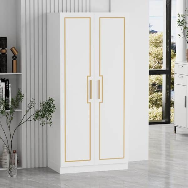 FUFU&GAGA White Armoire with 6 Storage Shelves，31.4''L-18.8''W-70 