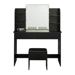 1-Drawer Black Dresser with 10-LED Lights and Bench 52.76 in. x 42.52 in. x 15.75 in.