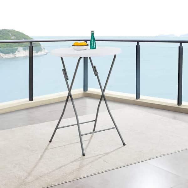 HOMESTOCK Round Folding Bar Cocktail Tables for Parties Height Folding Resin Table Round Highboy Top Table, Dining Room in White