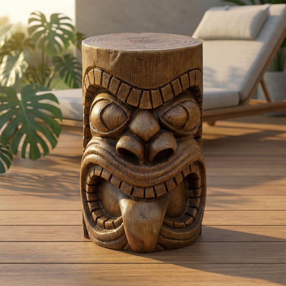 monadecor Tiki Kanaloa 19.6 in. Brown Concrete End Table Statue