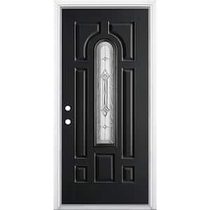 36 in. x 80 in. Providence Center Arch Right-Hand Inswing Painted Smooth Fiberglass Prehung Front Door w/ Brickmold