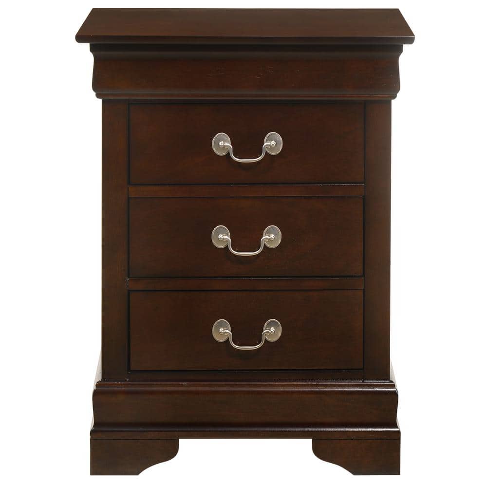 Louis Philippe Cappuccino 3-Drawer Solid Wood Nightstand