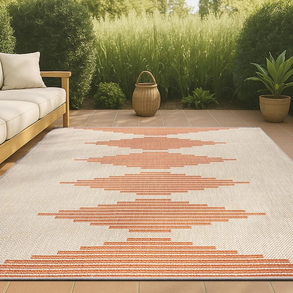 Vinales Diamond Beige/Orange 3 ft. x 5 ft. Stripe Indoor/Outdoor Area Rug
