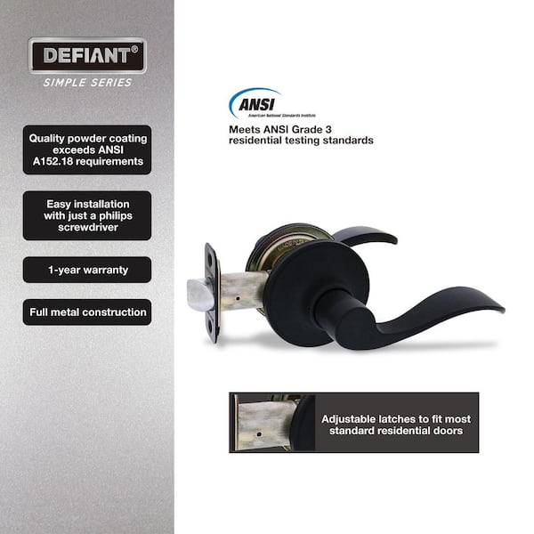 Defiant Wave Matte Black Hall/Closet Door Lever (6-Pack