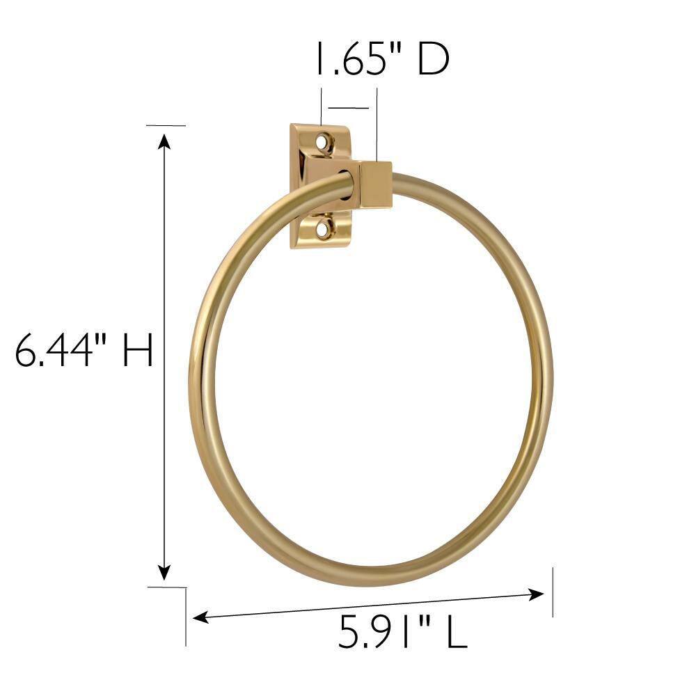 Polished Brass Wall Mounted Towel Ring with Squared Details