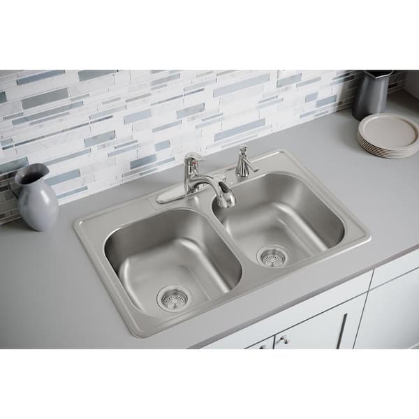 33 in. Drop-in Double Bowl 20-Gauge Stainless Steel Kitchen Sink w/ Accessories
