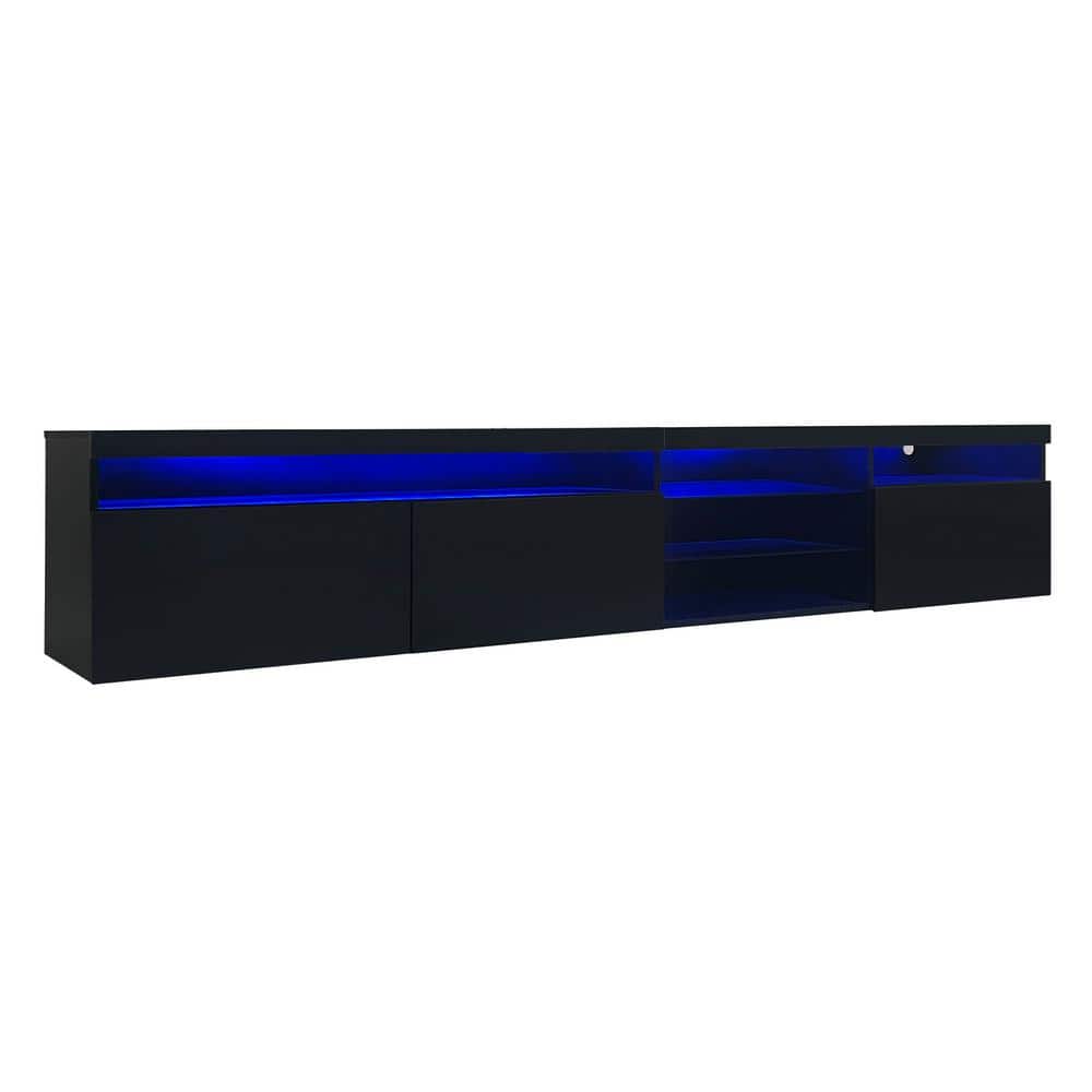 Black 94.5" TV Stand with LED Lights and Cabinets