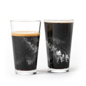 16oz. Glassware - Stars and Night Landscape Design Glasses for Craft Beer Fans - (Set of 2)