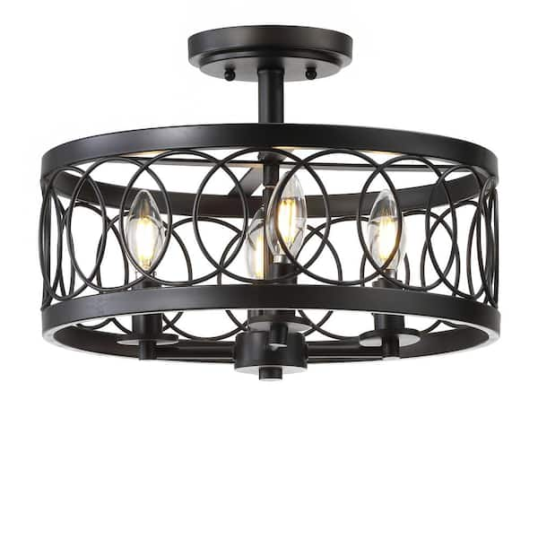 Sylvain 15.5 in. Oil Rubbed Bronze Metal LED Semi-Flush Mount