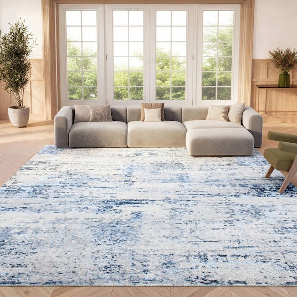 Amelia 6 ft. x 8 ft. Ivory/Navy Abstract Distressed Area Rug