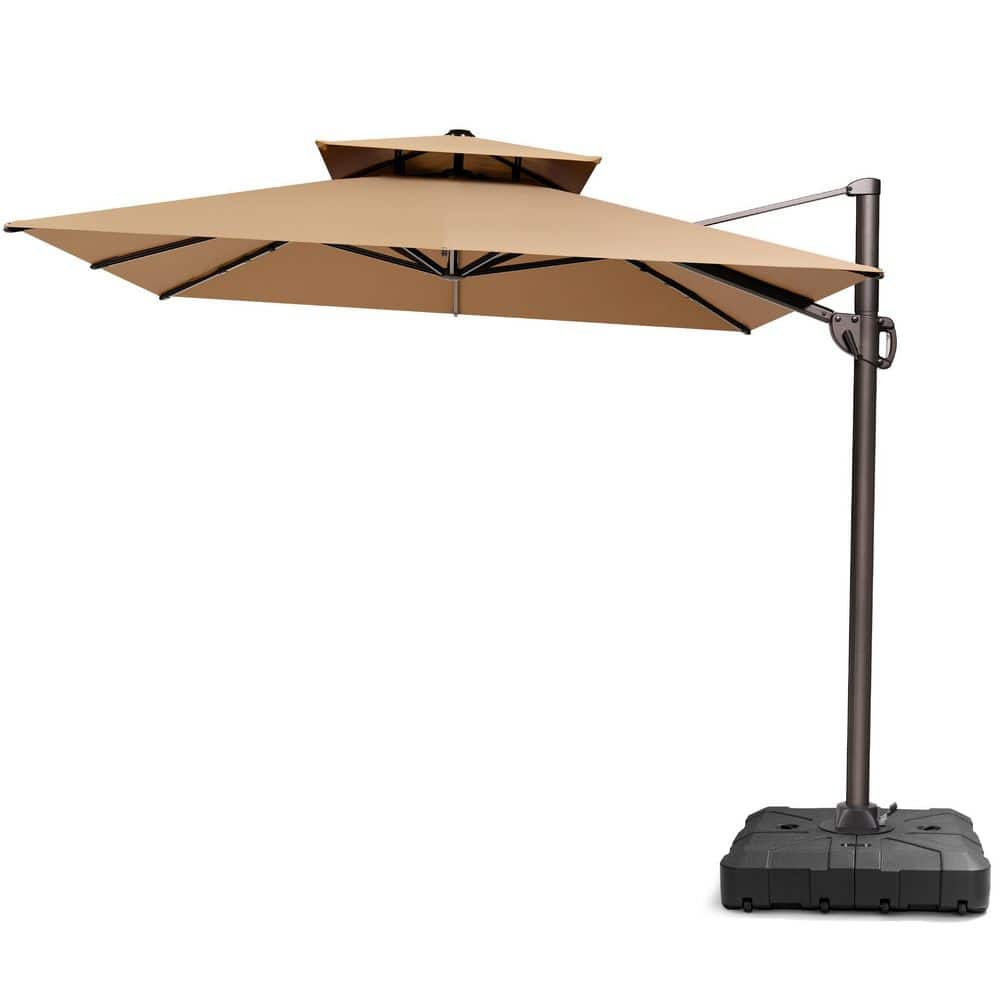 9 ft. x 12.5 ft. 2-Tier 360° Rotation Cantilever Patio Umbrella with Stand Wheeled Base Included in Tan price history on PriceWatchPro