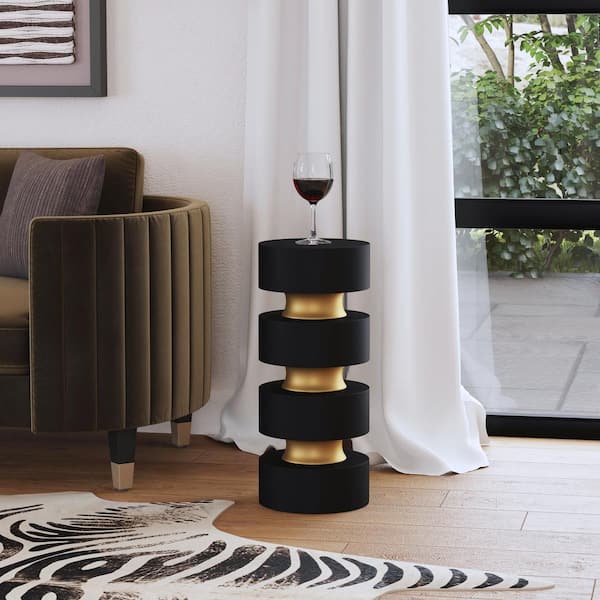 Zola 10 in. W Black Round Wood Side Table