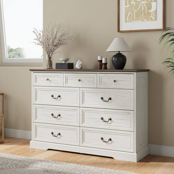 Kingdely White 9-Drawer 51.9 in. Wide Chest of Drawers with 2-Tone