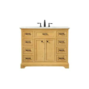 Simply Living 42 in. W x 21.5 in. D x 35 in. H Bath Vanity in Natural Wood with Carrara White Marble Top