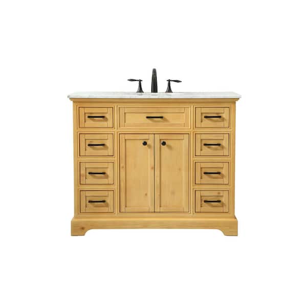 Unbranded Simply Living 42 in. W x 21.5 in. D x 35 in. H Bath Vanity in Natural Wood with Carrara White Marble Top