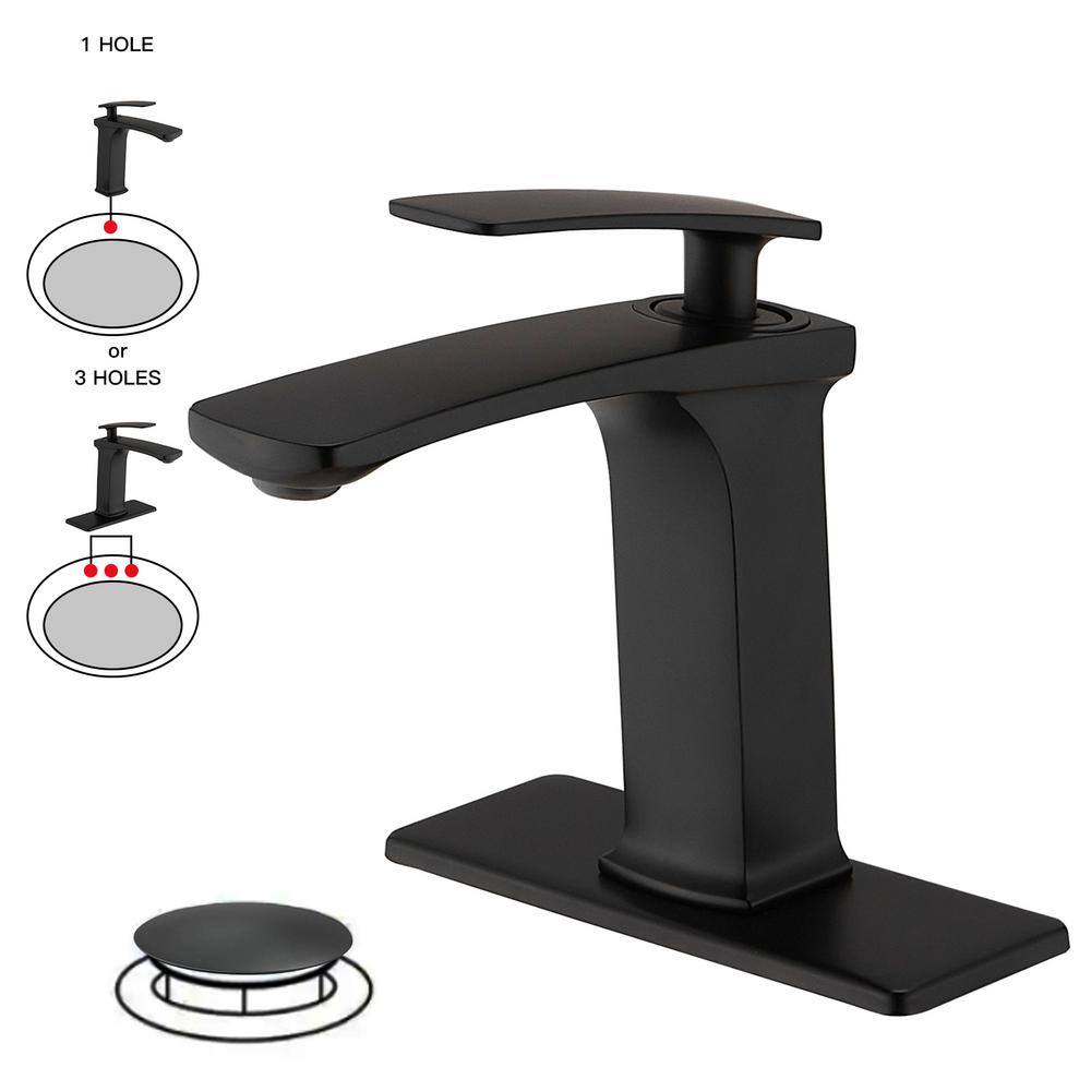 BWE Single Hole Single Handle Bathroom Faucet With Deck Plate In Matte ...