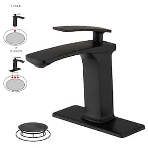 Single Hole Single Handle Bathroom Faucet With Deck Plate in Matte Black