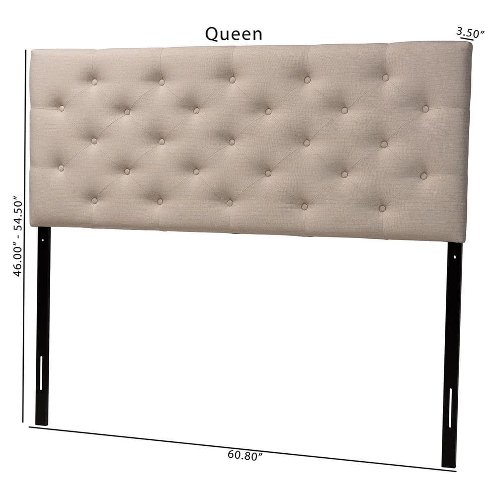 Light Beige Tufted Faux Leather Queen Headboard