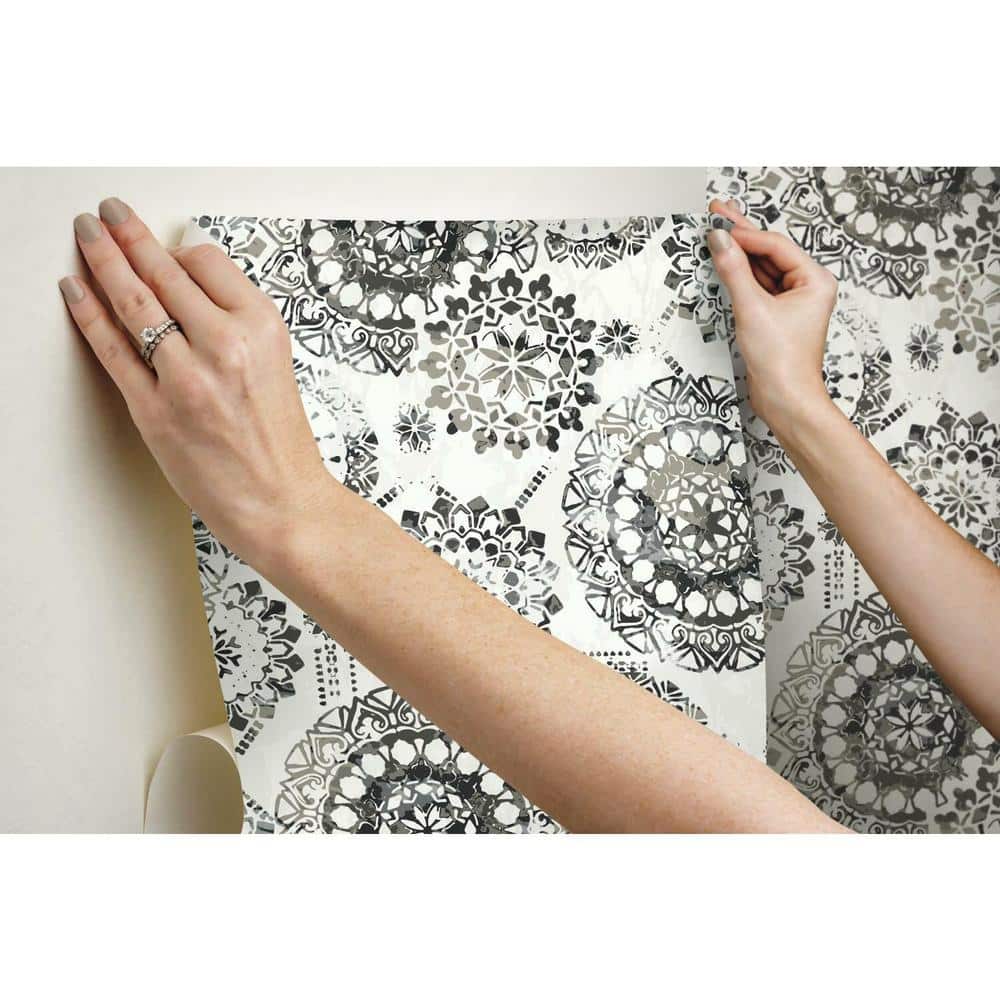 Black and White Bohemian Medallion Peel and Stick Wallpaper