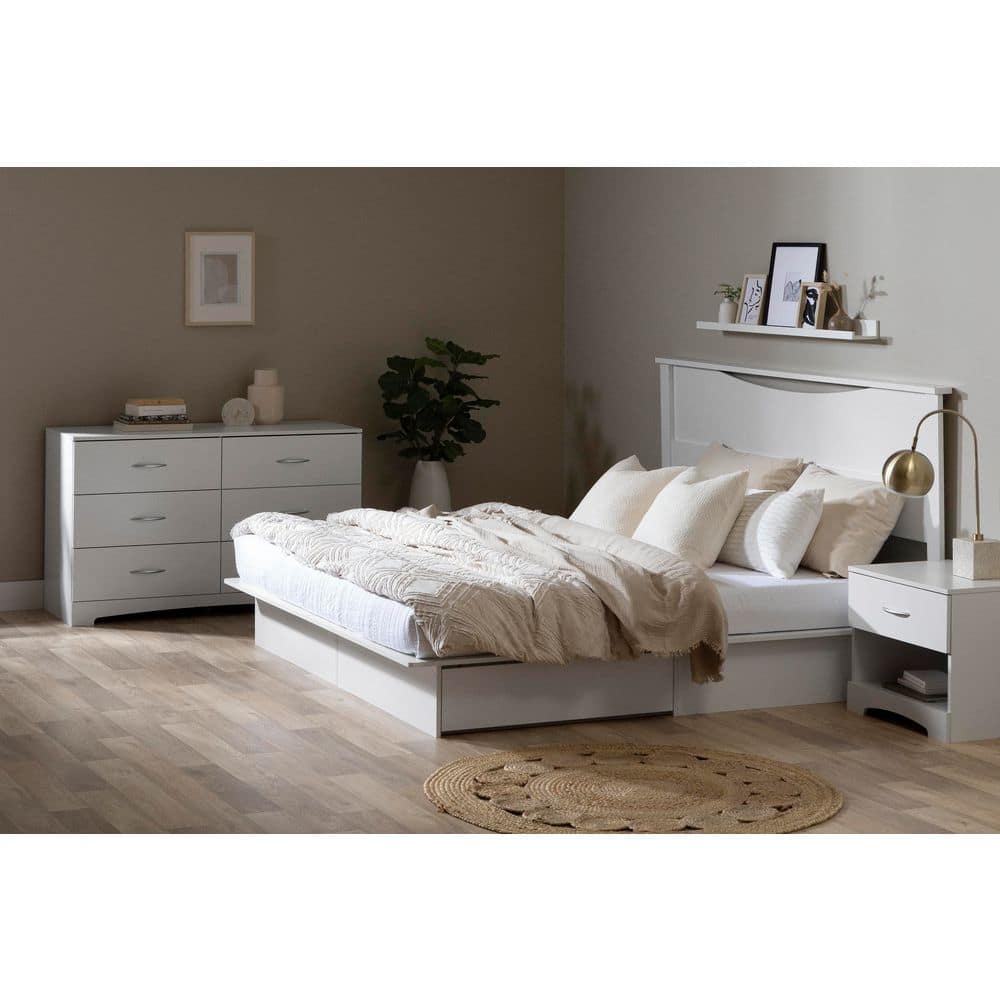 Pure White Laminated Particle Board Double Dresser with 6 Drawers