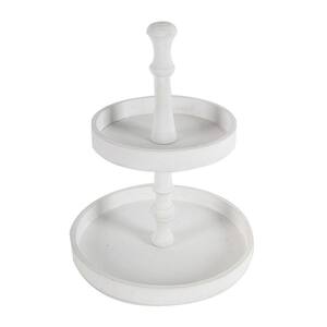 Classic White 15.4 in. 2-Tiered Round Wooden Tray, for Fruit, Cakes and Canapes Home Accent, Assembly Required