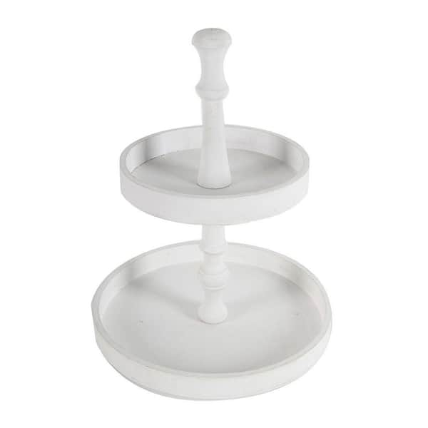 15.40 in. x 11.80 in. MDF 2-Tiered Round Wooden Tray Accent Plate, White