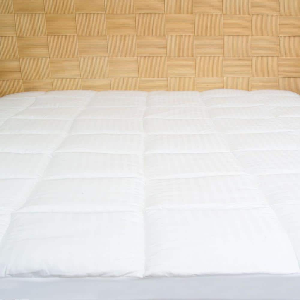White Dobby Stripe Cotton Full Mattress Pad with Polyester Fill