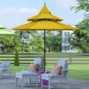 9 ft. Steel Crank Market Pagoda Patio Umbrella in Yellow