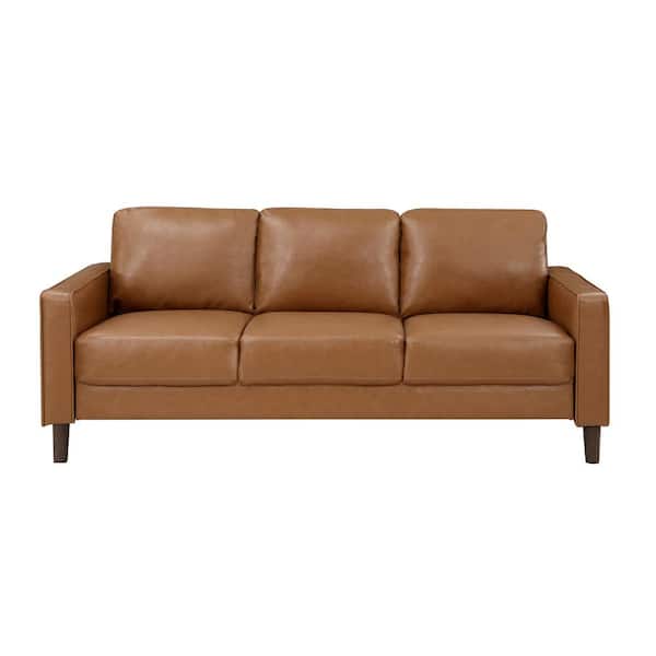 EVERGLADE HOME Apollo 77 in. W Square Arm Faux Leather Straight Sofa in Brown