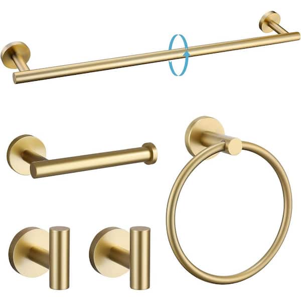 Cubilan 6.23 in. W x 1.97 in. D Decorative Wall Shelf Gold 5-Piece Bathroom Hardware Set