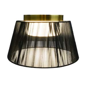 13 in. Black Mesh Japandi Design LED Flush Mount Ceiling Light Matte Gold Housing 800 Lumens Adjustable CCT Dimmable