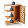Costway 26 in. W x 13 in. D x 34.5 in. H Brown Wood Bathroom Storage Floor Linen Cabinet with Single Door and 3 Open Shelves JZ-10N013NA