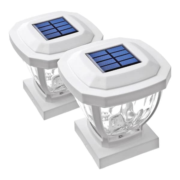 Home Zone Security White Integrated LED 4x4 Solar Deck Post Cap Light ...