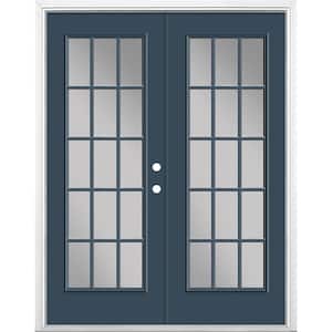 60 in. x 80 in. Night Tide Steel Prehung Left-Hand Inswing 15-Lite Clear Glass Patio Door with Brickmold