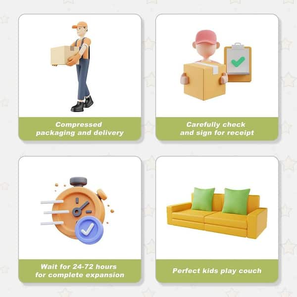 10-Piece Kids Couch Sofa Modular Toddler Couch for Playroom 63 in. L Fold Out Couch Set for Kids, Gray