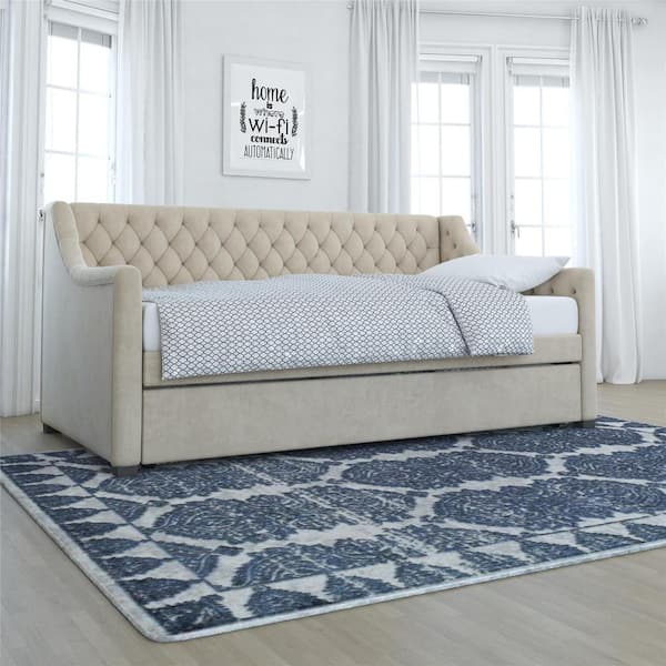 Monarch Hill Ambrosia Ivory Velvet Upholstered Twin Daybed and Trundle