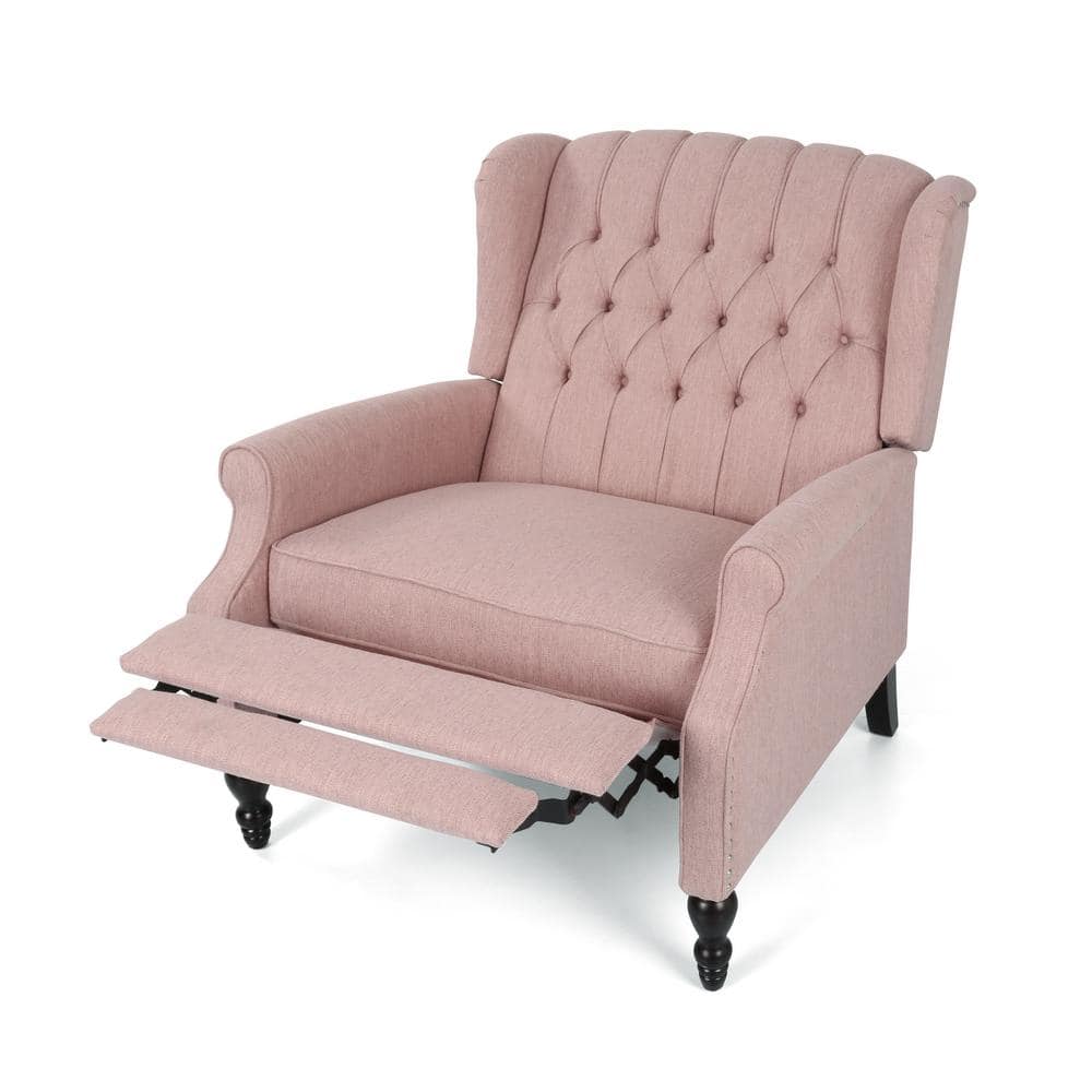 Elegant Oversized Pink Fabric Wingback Recliner Chair