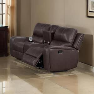 71.5 in. Flared Arm Faux Leather Rectangle Loveseat Recliner Sofa in Brown