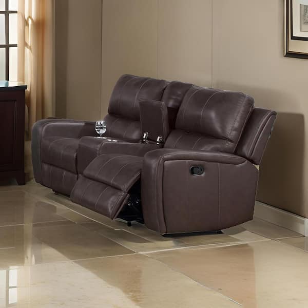 Benjara 71.5 in. Flared Arm Faux Leather Rectangle Loveseat Recliner Sofa in Brown