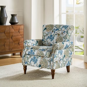 Auria Contemporary Green Polyester Arm Chair with Nailhead Trim and Turned Legs