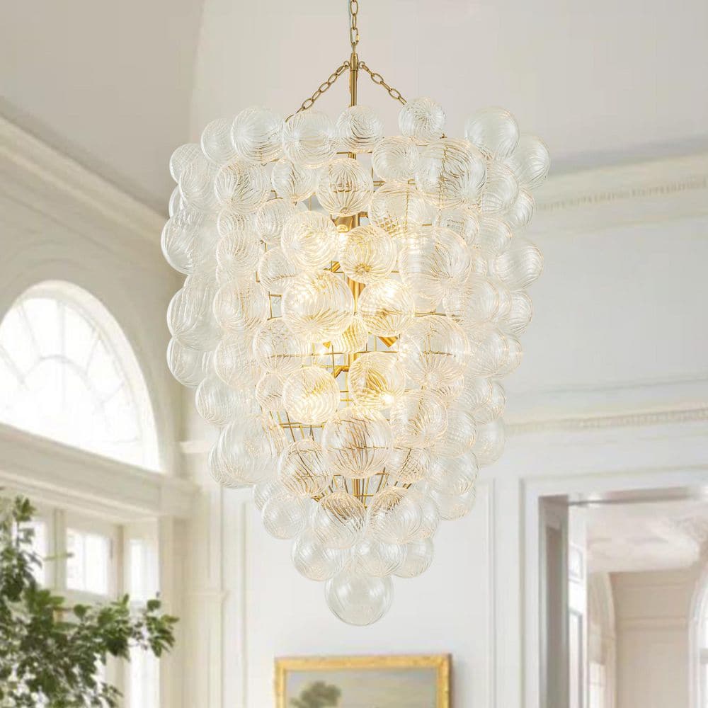 Neuvy 12-Light 36.6 in. W Brass Chandelier with Swirled-Glass Orb Cluster Bubble Ribbed Glass Chandelier for Living Room price history on PriceWatchPro