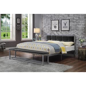 Karina Black and Silver Queen Metal Platform Bed with Attached Bench