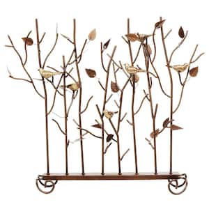 Roman 26 in. Tall Bronze and Gold 1-Panel Rustic Birds Summer Fireplace Screen