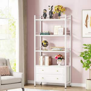 Jannelly 33 in. Wide White 4-Shelf Bookcase with 2-Drawers