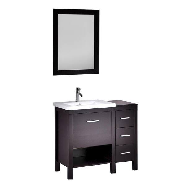 Kokols Barial 36 in. Vanity in Espresso with Ceramic Vanity Top in White and Mirror