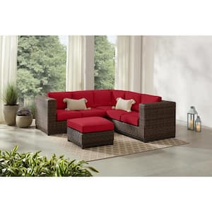 Fernlake Brown Wicker Armless Middle Outdoor Patio Sectional Chair with CushionGuard Chili Red Cushions (2-Pack)