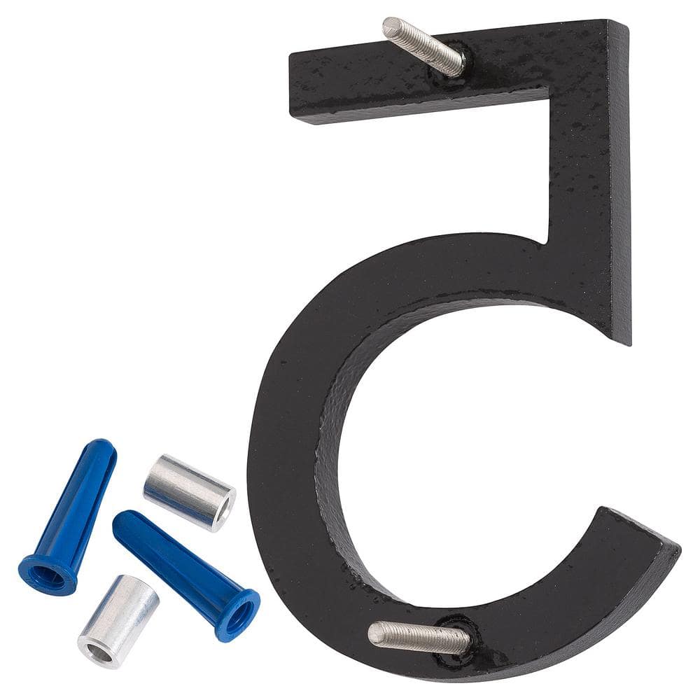 8-inch Black Aluminum Floating House Number 5