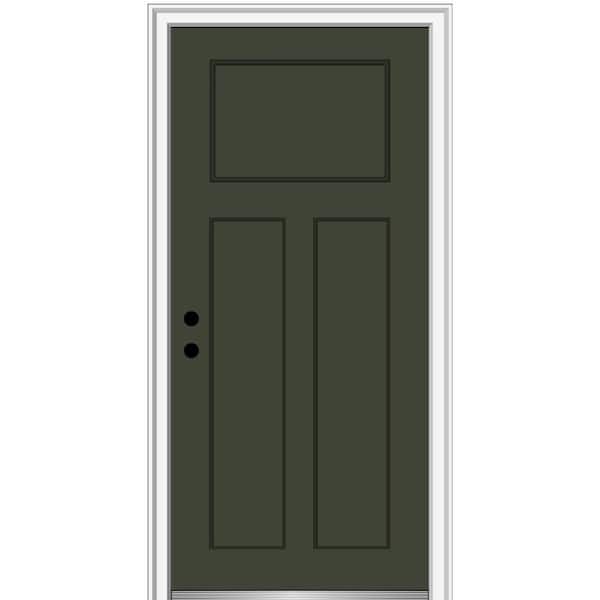 MMI Door 32 in. x 80 in. Right-Hand Inswing Craftsman 3-Panel Shaker Classic Painted Fiberglass Smooth Prehung Front Door