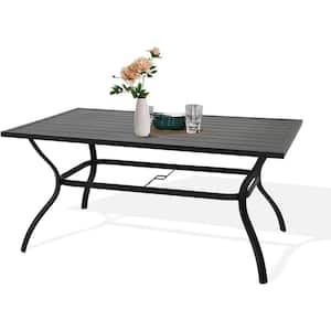 60 in. Modern Rectangular Steel Patio Outdoor Dining Table with Umbrella Hole