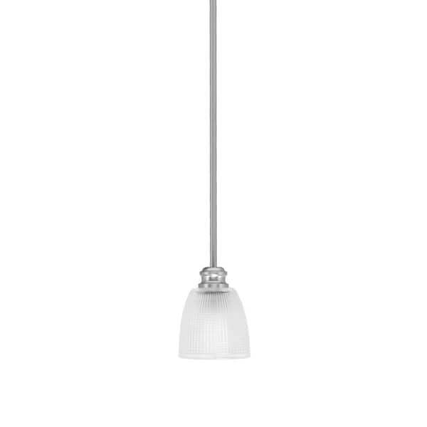 Unbranded Albany 60-Watt 1-Light Brushed Nickel Pendant Mini Pendant Light Clear Ribbed Glass and Light Bulb Not Included